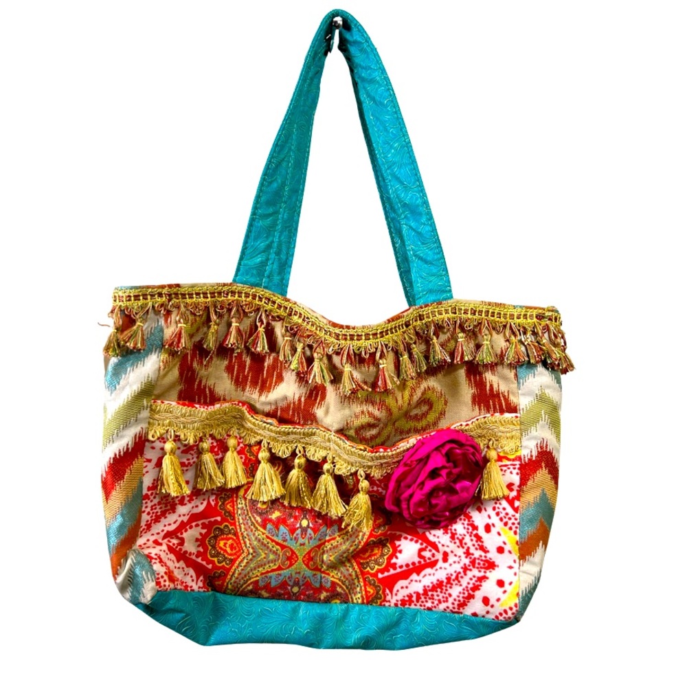 Keep It Gypsy Fabric Floral Tapestry Tote Bag Purse with Straps